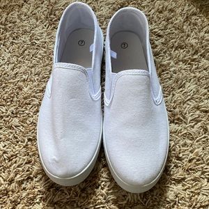 White Canvas Slip On Sneakers